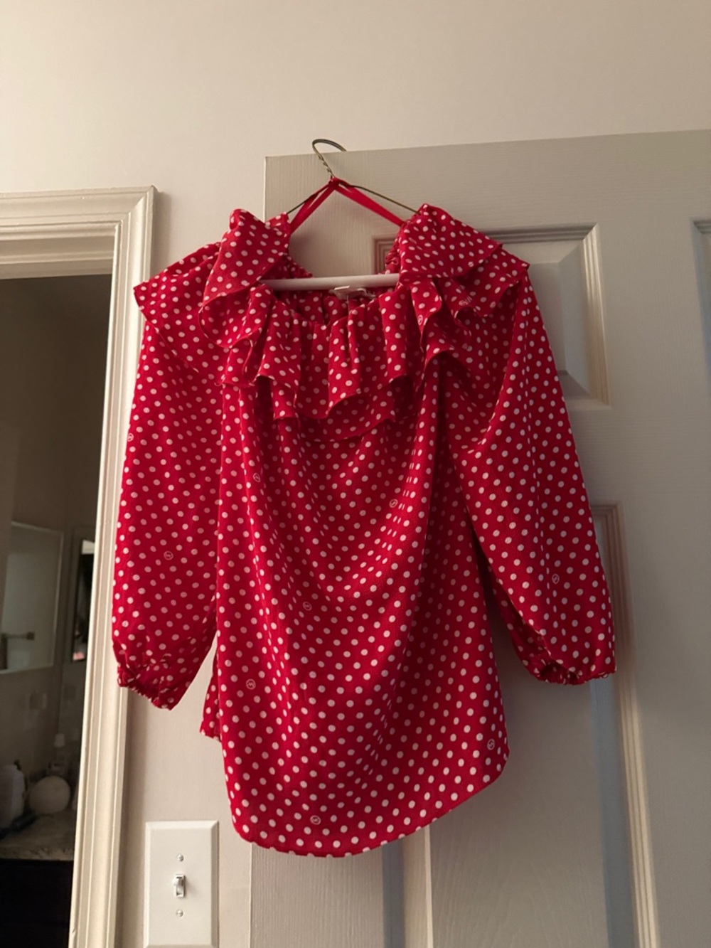 Michael Kors Red Polka Dot Ruffle Blouse